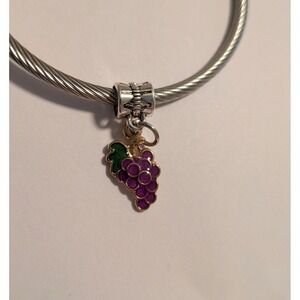 Purple Enamel Grape Cluster Charm Fruit Pendant for European Bracelets Gold Tone